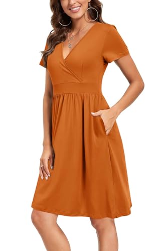 Image of VOTEPRETTY Women's Short Sleeve V Neck Wrap Dress Summer Casual Floral Sundress with Pockets