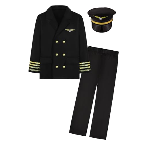 Davsolly Kids Pilot Uniform Boys Airline Captain Costume for Halloween Cospla...