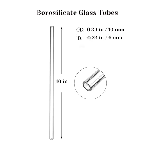 Image of 10 Inch Borosilicate Glass Tubing 10mm OD 2mm Wall, 8 Pack with 2 Brushes
