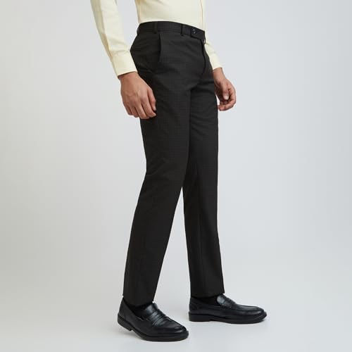 Image of Park Avenue Men Regular Fit Checks Pattern Poly Viscose Blend Flat Front Formal Trouser