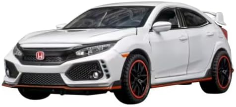 Civic Type-R Miniatura, Carro de Brinquedo em Metal, 15cm, Preto com Detalhes Vermelhos, Luzes e Som, Portas e Capô que Abrem, Escala 1:32, Fricção e Bateria