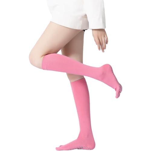 Verdancy Yoga Pilates Toe Socks with Grips for Women Knee Highs Non Slip Cushioned Over the Calf Socks for Barre Ballet