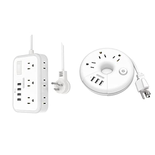 Travel Power Strip with USB Ports Bundle, NTONPOWER Desktop USB Power Strip, 5ft Portable Extension Cord with USB Ports, Nightstand Desktop Charging Station for Home Office Dorm Room Cruise, White - image 1