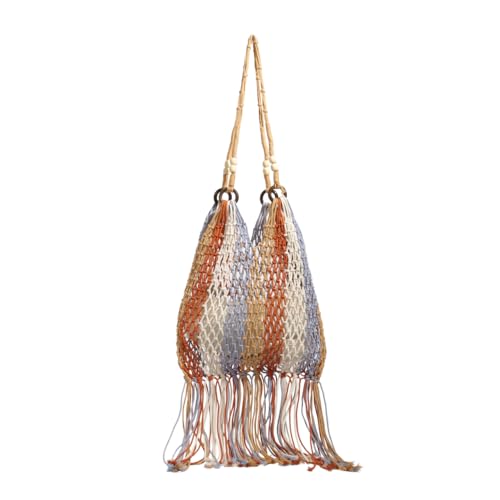 Image of GRPKSSIB Boho Beach Bags Knitted Tote Bag Bohemian Crochet Purse Handbags Summer Shoulder Bag Tassels for Women