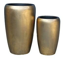 Hochwertige Pflanzvase - Fiberglas - Inklusive Pflanzeinsatz – Indoor - Metallic/Metallisch - Blumenkübel/Kübel (2er Set: Höhe 70cm & 50cm, Gold)