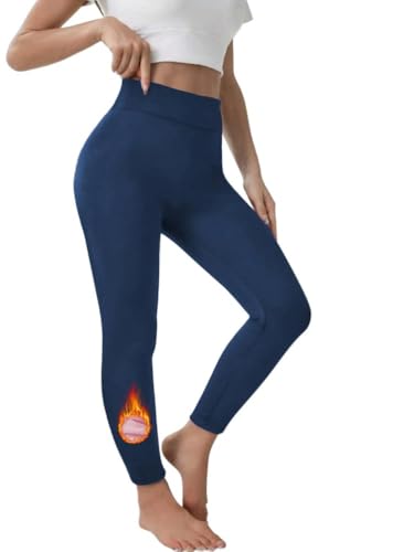 Leggings térmicos para mujer con forro polar de felpa y cintura alta en diseño de cuadros