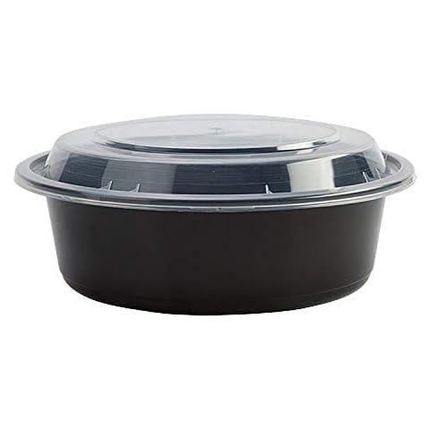 Nicole Home Collection 2249 Round Food Containers-48 oz | 9" | Black | Pack of 3 Microwaveable Containers with Lid Cover