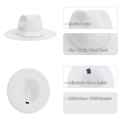 Image of KUJUHA Fedora Hats for Mens /Womens Felt FedoraHats Two Tone Wide Brim Fedora Hats Rancher Hat