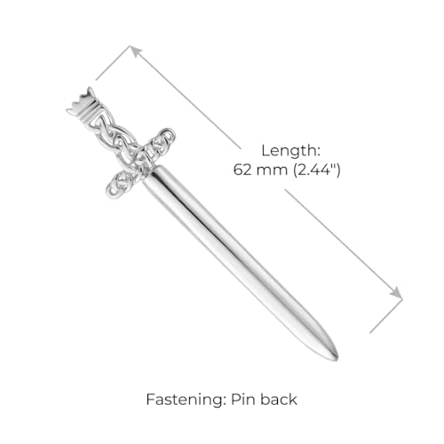Image of Alexander Castle 925 Sterling Silver Scottish Celtic Kilt Pin Brooch with Removable Sword for Men & Women - Kilt Accessory with Jewelry Gift Box - 62mm