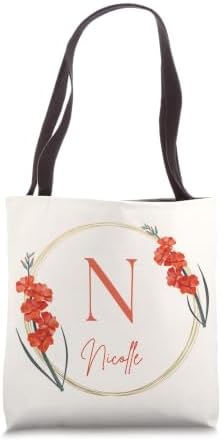 Nicolle N August Gladiolus Personalized Floral Monogram Gift Tote Bag