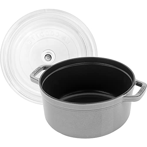 Image of Staub Cast Iron 4-qt Round Cocotte with Glass Lid - Graphite Grey