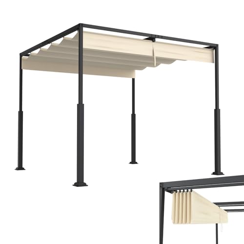 LZQ Pergola tonnelle 3 x 3 m avec cadre en acier robuste et toit polyester revêtu PA réglable, protection solaire anti-intempéries pour jardin et terrasse (beige)