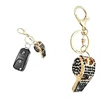 Sylvil Mini llavero con silbato de coche, llavero de diamante brillante, encantador llavero de silbato de cristal, accesorios de coche (todo negro)