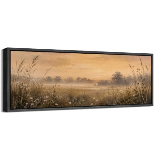 Image of MUDECOR Large Framed Canvas Print Wall Art Meadow Sunset for Living Room
