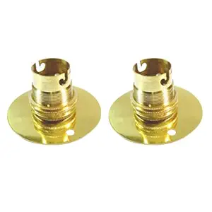 OML B22 Brass Ceiling & Wall Bulb Holders with Shade Ring & Threaded Skirt, Ideal for Vintage Lighting Fixtures & Indoor Decor (Pack of 2)