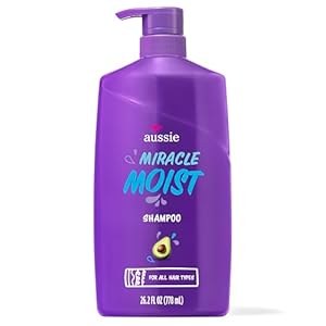 Aussie Miracle Moist Shampoo for All Hair Types – Dry, Curly, Coily, Wavy, Straight – Paraben-Free, Moisturizing, Gentle Cleansing with Avocado & Jojoba Seed Oil, 26.2 Fl Oz