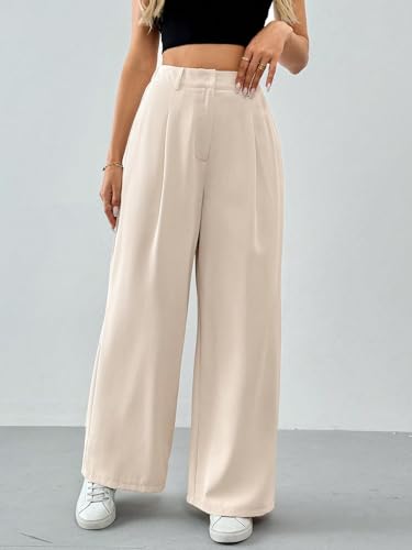 Image of Solid High Waist Straight Korean Loose Pleated Wide Leg Trouser for Women's & Girl's