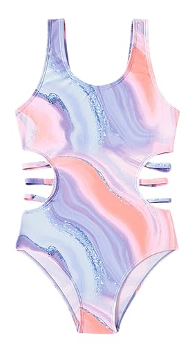 Image of SEAUR Girls' One-Piece Swimwear Cute Tie Dye Side Cutout Swimsuit Summer Quick Dry Beach Hawaiian Bathing Suits