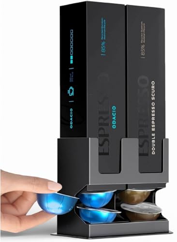 Image of GALVANOX Holder for Nespresso Vertuo Pods Countertop Dispenser Stand, Holds 2 Box Sleeves - Easily Dispenses 2 Coffee Flavors, Freestanding Design with Non-Slip Steel Base, (20 Vertuoline Pods)