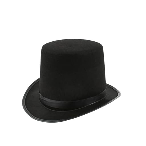 Sombrero de Copa de Color Negro, Gorro de Fieltro Satén, Chistera Mago Hombre con Cinta de Raso para Disfraces Cosplay Carnaval Halloween (Negro 16cm, Talla única) | Ya disponible en tu tienda friki favorita! En mundofriki.es!