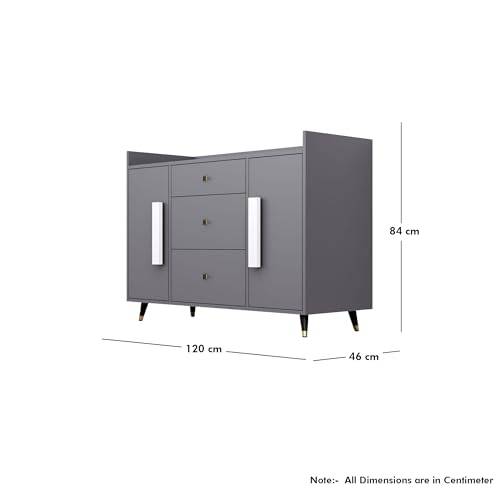 Image of Bniture Wooden Sideboard Cabinet for Living Room | Wooden Storage Cabinet with 2 Door & 3 Drawer | Engineered Wood Multipurpose Cabinet with Spacious Shelves for Home & Office | Slate Grey