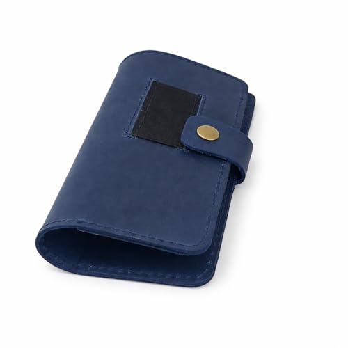 Image of Distressed Leather Checkbook Cover with Pen Holder - Handmade Full-Grain Bifold Wallet for Men & Women - Slim Checkbook Organizer for Personal & Business Use (Blue)