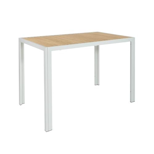 Mesa exterior Jaida para terraza 120x70 madera fresno y acero - Mesa jardín moderna robusta elegante - Mesa de terraza exterior para patio, balcón, comedor, jardín - Tablero de Listones (Blanco)
