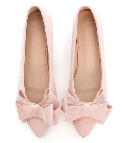Image of WENJIAZHIZHI Square Toe Bow Ballet Slip-On | Classic Suede Finish,Chic Bow Detail,Effortless Everyday Style,Wedding Party Office,Plus Size Available