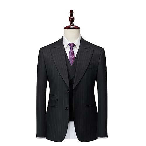 Men's Classic Stripe Suit 3 Piece Elegant Business Suit Two Button Wedding Prom Tuxedo Jacket Vest & Pants 20252