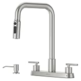 APPASO 4 Hole Kitchen Faucet Brushed Nickel for 3 or 4 Hole Standard Sinks