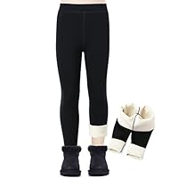 Kefiyis Girls Fleece Lined Leggings Thermal Leggings Kids Cotton Thickened Warm Winter Trousers 3-13 Years Black 160