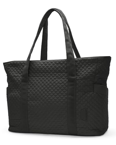 BAGSMART Large Tote Bag For Women, Travel Shoulder Bag Top Handle Handbag with Yoga Mat Buckle for Gym, Work, Travel(Black, Large