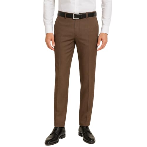 Image of Men's Formal Dress Trousers, Dark Brown, Flat Front Pants
