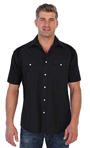Gioberti Mens Casual Western Solid Short Sleeve Shirt with Pearl Snaps, Black, X Large