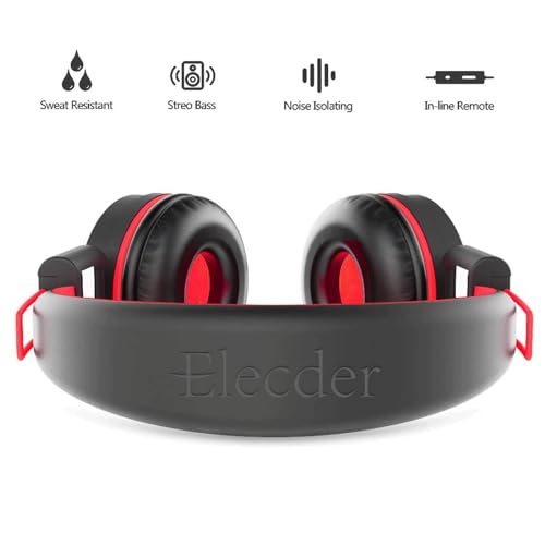 Image of ELECDER i37 Kids Headphones for School Children Girls Boys Teens, Red | Foldable Adjustable Lightweight, 3.5mm Audio Jack On Ear Headphones for Smartphones Chromebook Computer PC Tablets Travel