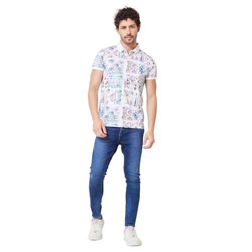 Image of Spykar Men's Slim Fit Ribbed Collar Half Sleeve Printed Casual T-Shirt