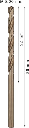 Image of Bosch Professional Metal Drill Bits, HSS-Cobalt Range, Suitable To Drill Stainless Steel, Diameter 5mm, Working Length 57mm, Total Length - 93mm, Pack Of 10