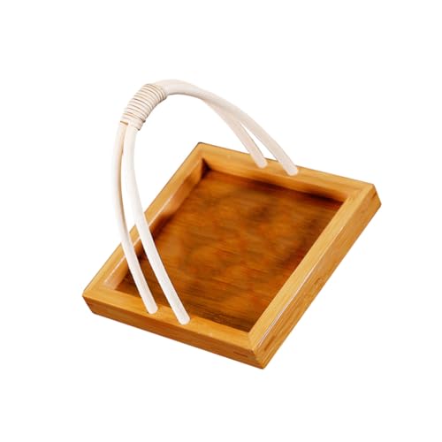 POPETPOP 竹製寿司プレート 持ち手付き 和風小皿 仕切りなし 再利用可能で洗える実用的な食器 ファミリーランチやスナックに適した和食器