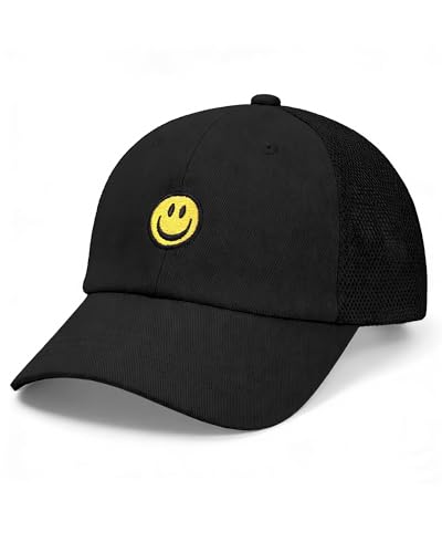 SONMONY Kids Baseball Hat Smiley Face Toddler Trucker Hats Lightweight Mesh Back Trucker Cap Adjustable Toddler Hats for Girls Boys