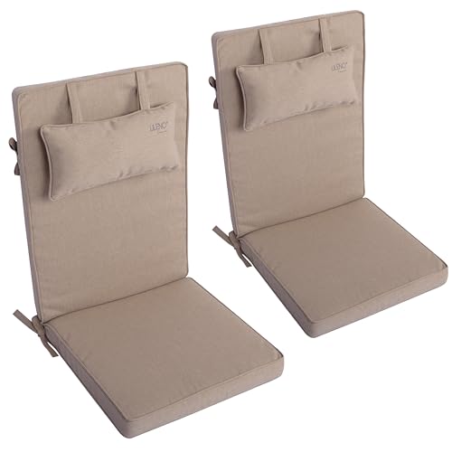 LILENO HOME Gartenstuhl Auflagen mit Kopfkissen [2er Set - Hochlehner]...