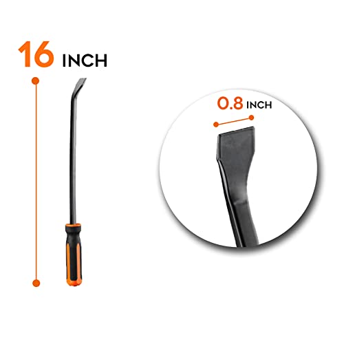 REXBETI 16 Inch Pry Bar Set Thicker Strike Cap Handle, Black Orange, Comfortable Non-Slip Double Angled Tip Handled