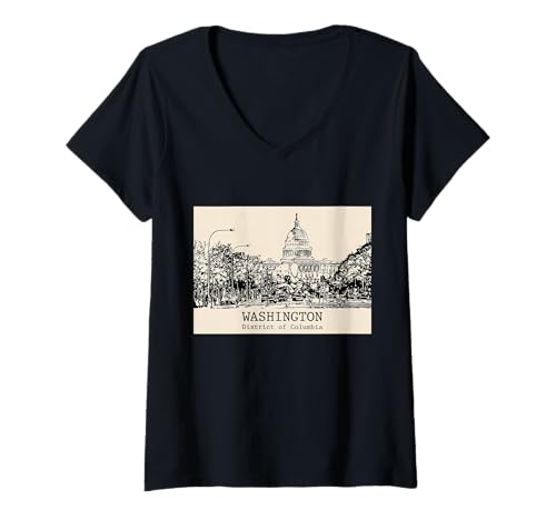 Mujer Washington DC Vintage Horizonte Dibujo Camiseta Cuello V