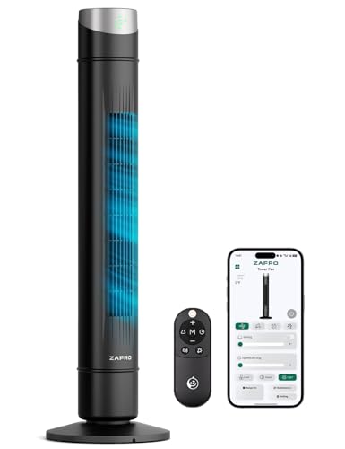 Image of ZAFRO Smart Tower Fan for Bedroom,120 Oscillating Fans that Blow Cold Air | 28ft /s High-Speed 12 Speeds 4 Modes Upgraded DC 22dB Ultra Quiet,Standing Fan with 12H Timer,42Inch,Dark Black