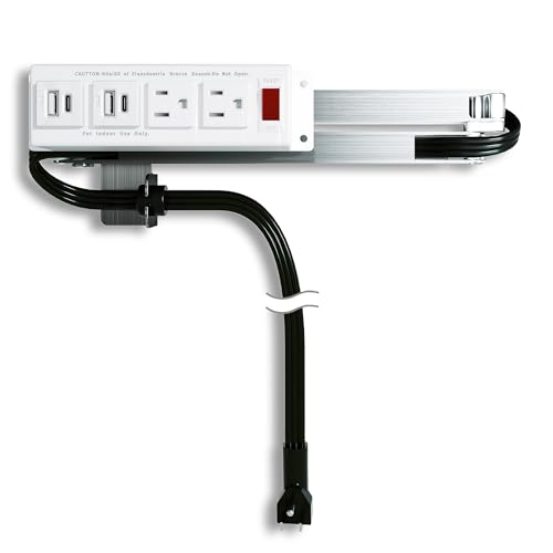 Drawer Outlet Kit with PD 20W USB-C Fast Charging Station(2), AC(TR)(15Amp) Outlets(2), (14 AWG) Power Cable, Aluminum Cord Management Arm for Wide Drawer Bathroom Kitchen Bedroom Offices Cabinets