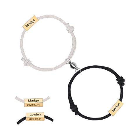 ORFAN Custom Couples Bracelet Adjustable Attract Couples Bracelet Personalized Engraved Love Bracelet for Men and Women (Style 3, Custom) Cover