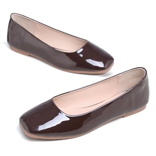 Image of ChaiRong Zhou Women Square Toe Ballets Flats Comfort Slip On Walking Shoes for Driving