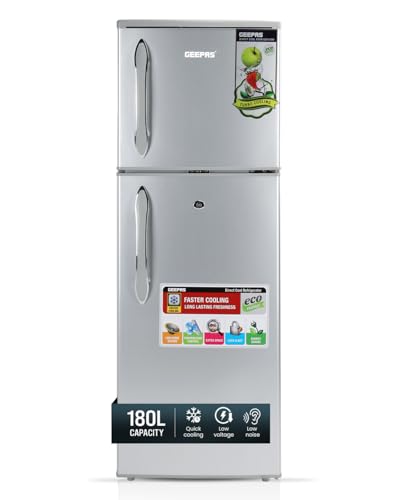 Geepas 180L Double Door Refrigerator - Durable Fast Cooling And Preserves Freshness Low Noise Energy Efficient132L Gross Capacity Fridge Capacity -98L Freezer Capacity-34L 120 W GRF1856WPN