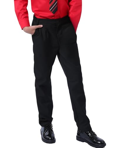 mintgreen - mintgreen Pantalons Chino Garçon, Pantalon de Costume Coupe Régulière Taille Semi-élastiquée Enfants, Noir, 13-14 Ans, 14