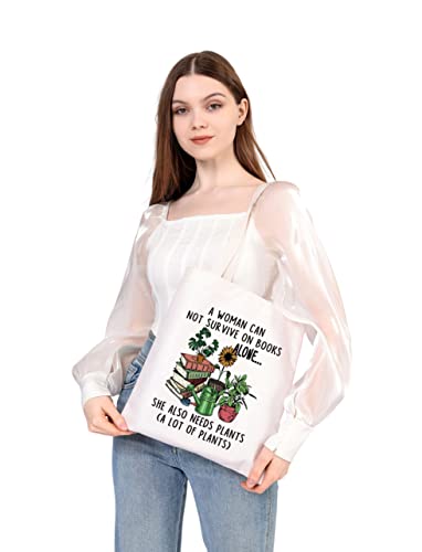 BDPWSS Book Plant Tote Bag For Women Book Lover a Woman Can Not Survive On Books Alone She Also Needs Plants Canvas Handbag4
