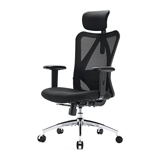 Image of M18 High Back Office Chair, Mesh Ergonomic Office Chair for Work from Home with Adjustable Lumbar Support & Headrest, Study Chair with Adjustment Armrest & Heavy Duty Metal Base (Black) (1)